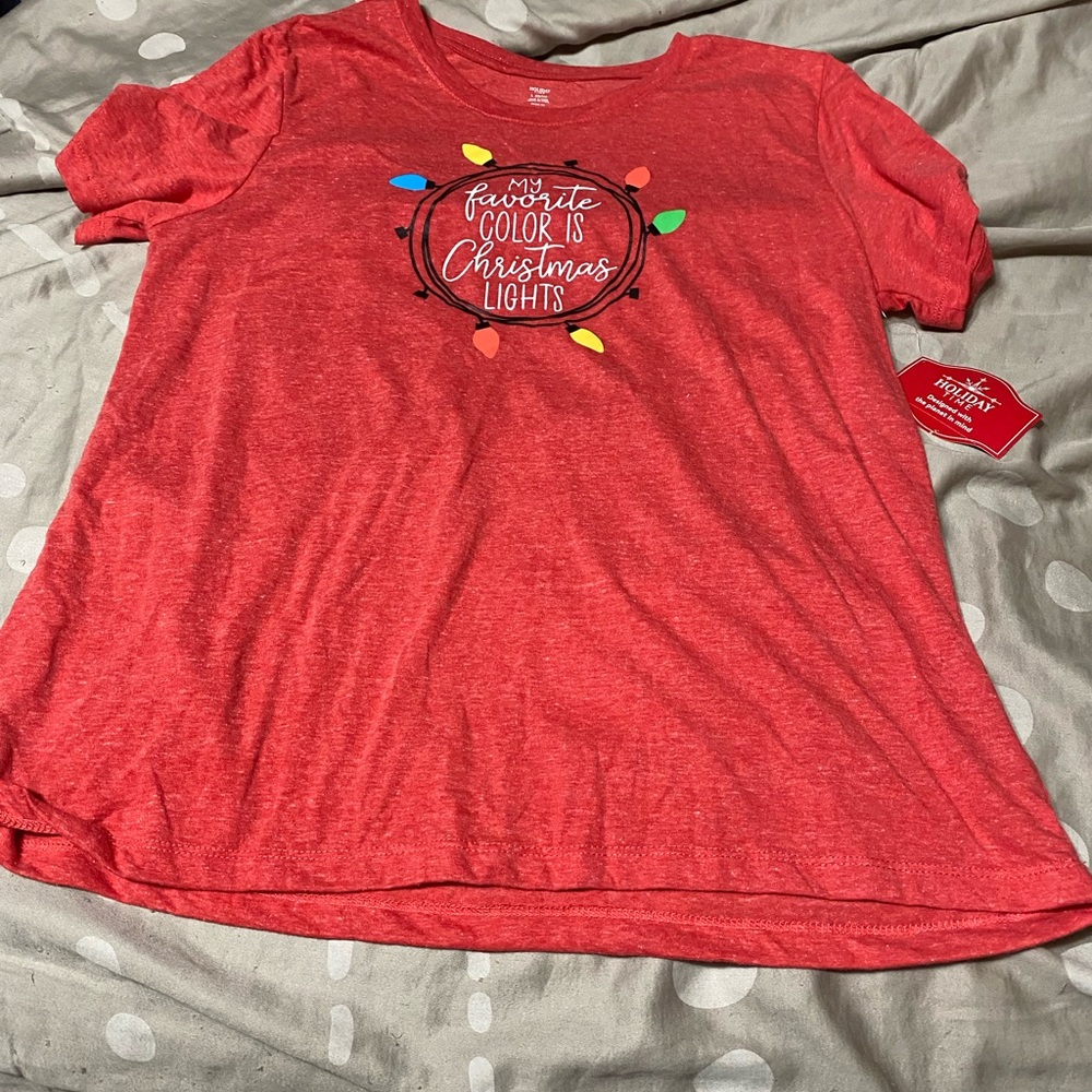 Holiday Time Bright Red‎ Tee with Christmas Lights